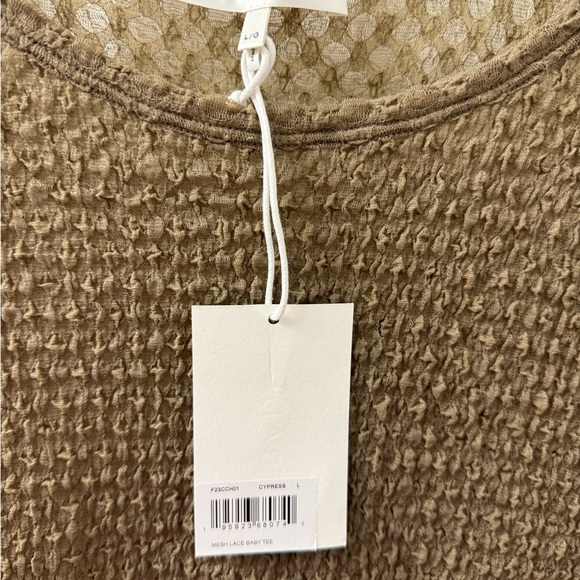 NWT Frame Denim Textured Semi-sheer Women's Baby TShirt in Cypress (Brown), Sz L - Picture 6 of 11